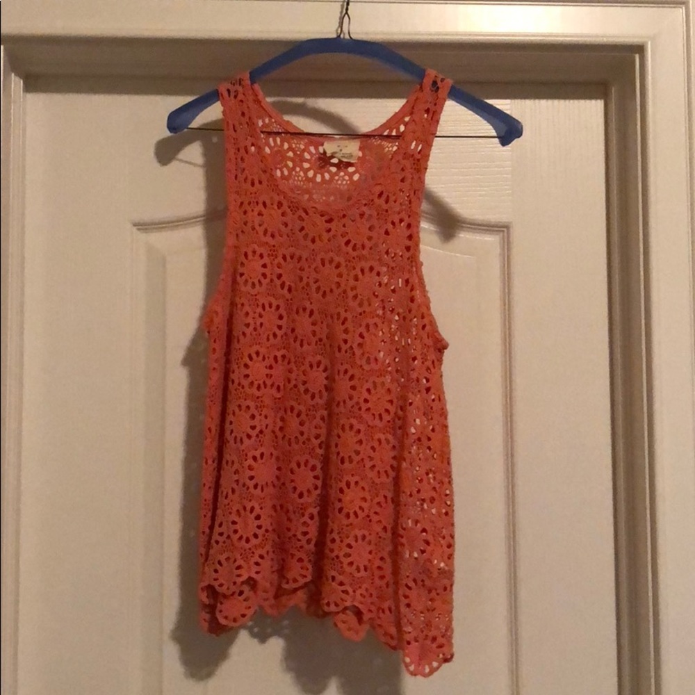 Coral floral crochet tank